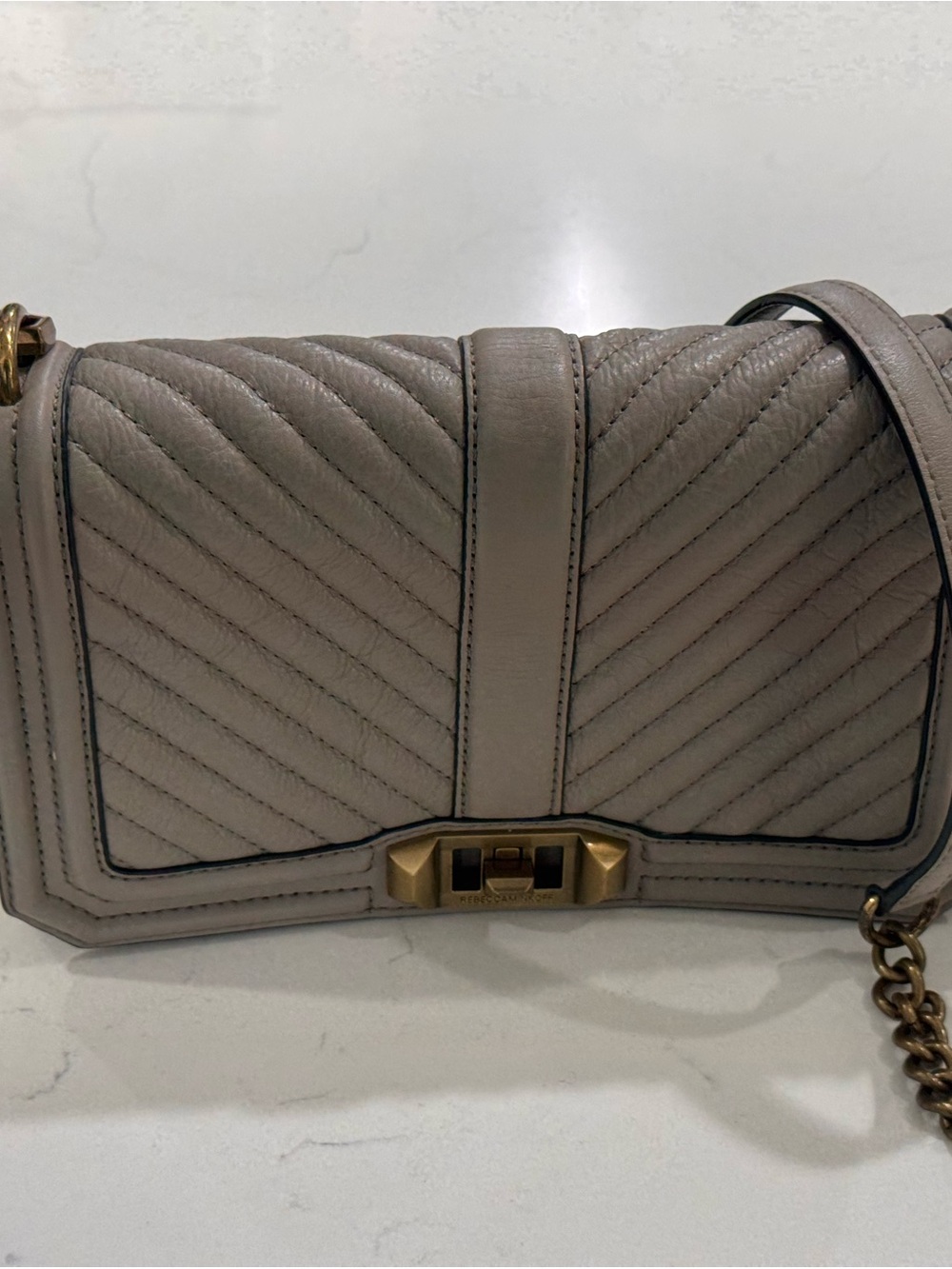 Rebecca Minkoff Quilted Chevron Leather Crossbody in Taupe